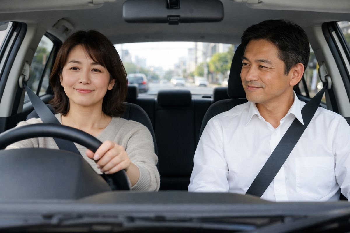 送迎に必要な基本動作を自宅周辺の道で落ち着いて練習し自信がつく様子