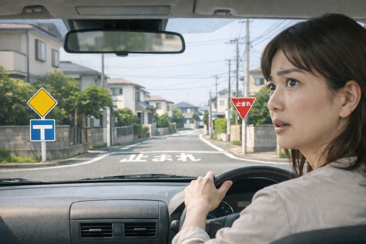 信号のない交差点で優先が分からず情報過多で緊張してしまう状況