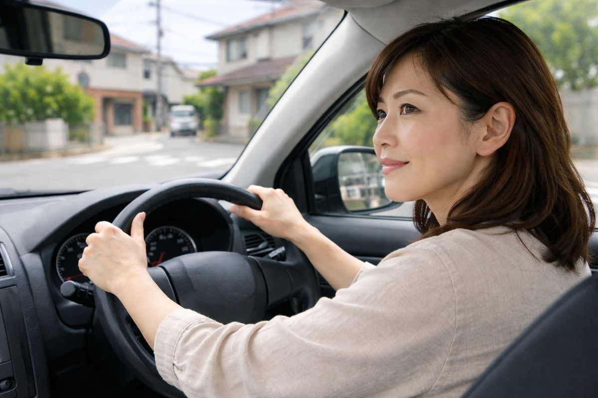 減速と確認を終えて落ち着いてハンドル操作に入ろうとしている様子